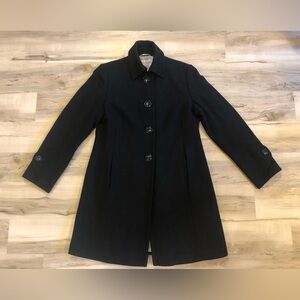Simon Chang Elegant Black Pea Coat - Wool, Silver Lining